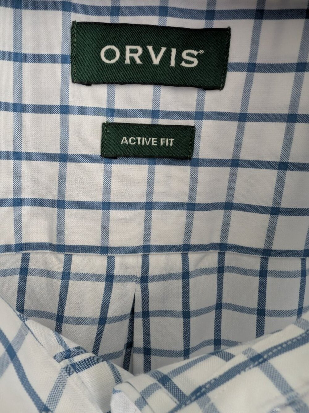 Orvis Men’s Wrinkle Free Grid Check Short Sleeve Button Down Shirt Blue White XL